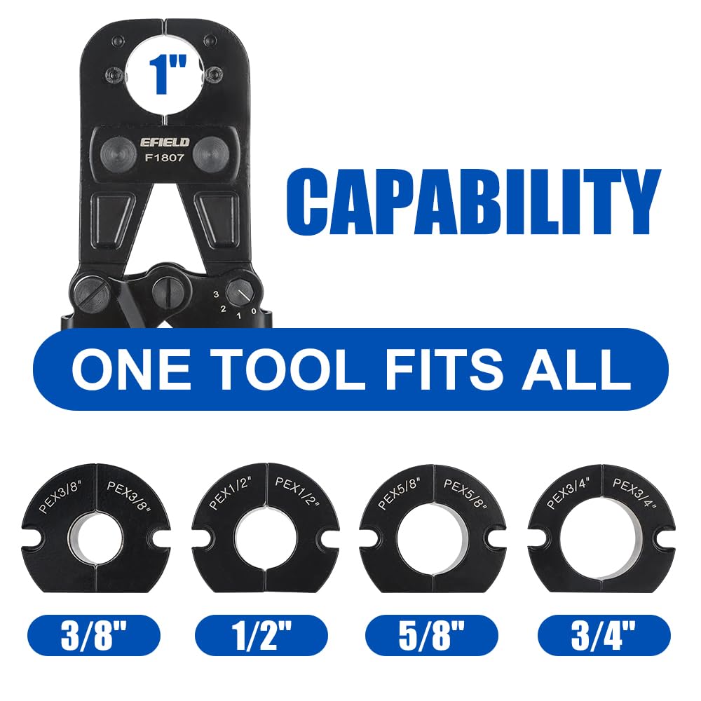 PEX Crimping Tool Kit: 3/8", 1/2", 5/8", 3/4" and 1" with Pipe Cutter in Case