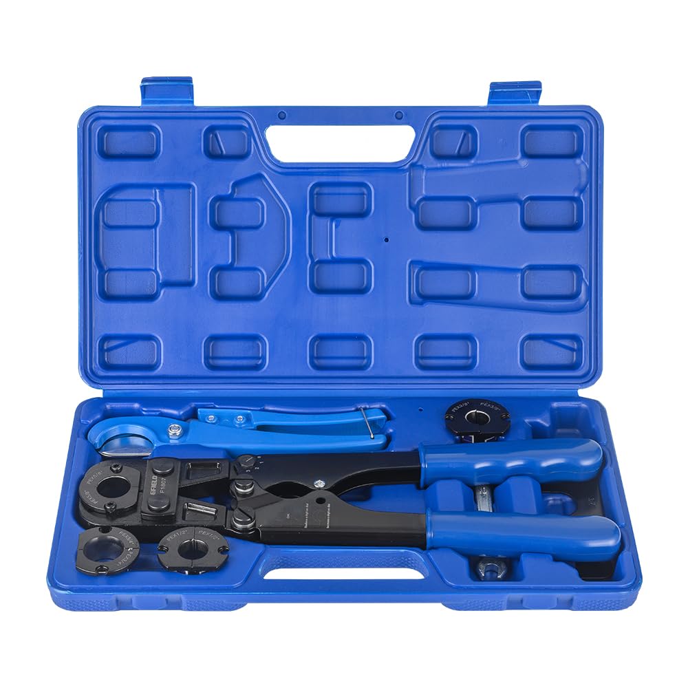 PEX Crimping Tool Kit: 3/8", 1/2", 5/8", 3/4" and 1" with Pipe Cutter in Case