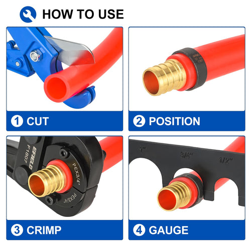 PEX Crimping Tool Kit: 3/8" , 1/2" , 5/8" , 3/4" and 1" with Pipe Cutter in Case Plumbingsell