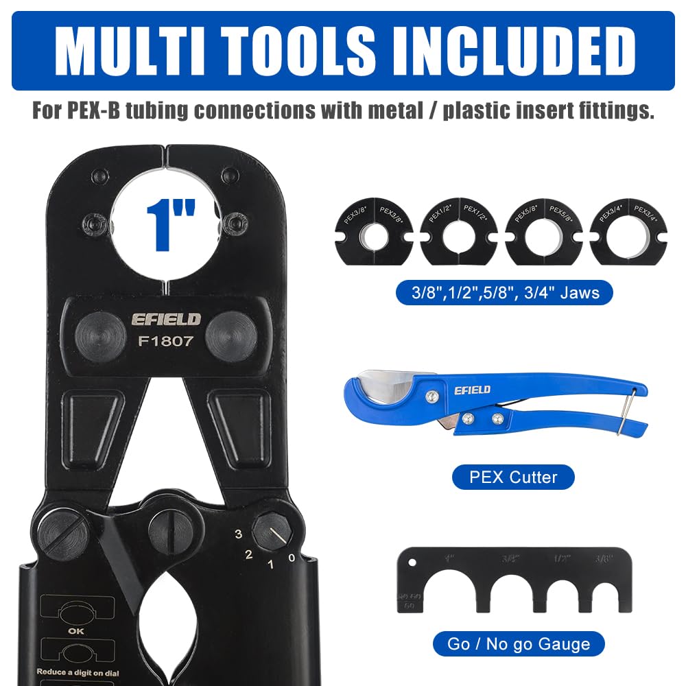 PEX Crimping Tool Kit: 3/8", 1/2", 5/8", 3/4" and 1" with Pipe Cutter in Case