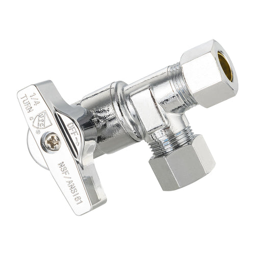 10 Pcs 1/2" PEX Crimp x 3/8" ODx 3/8" OD Compr. Split Angle Stop Valve, Quarter Turn (Lead Free) Plumbingsell