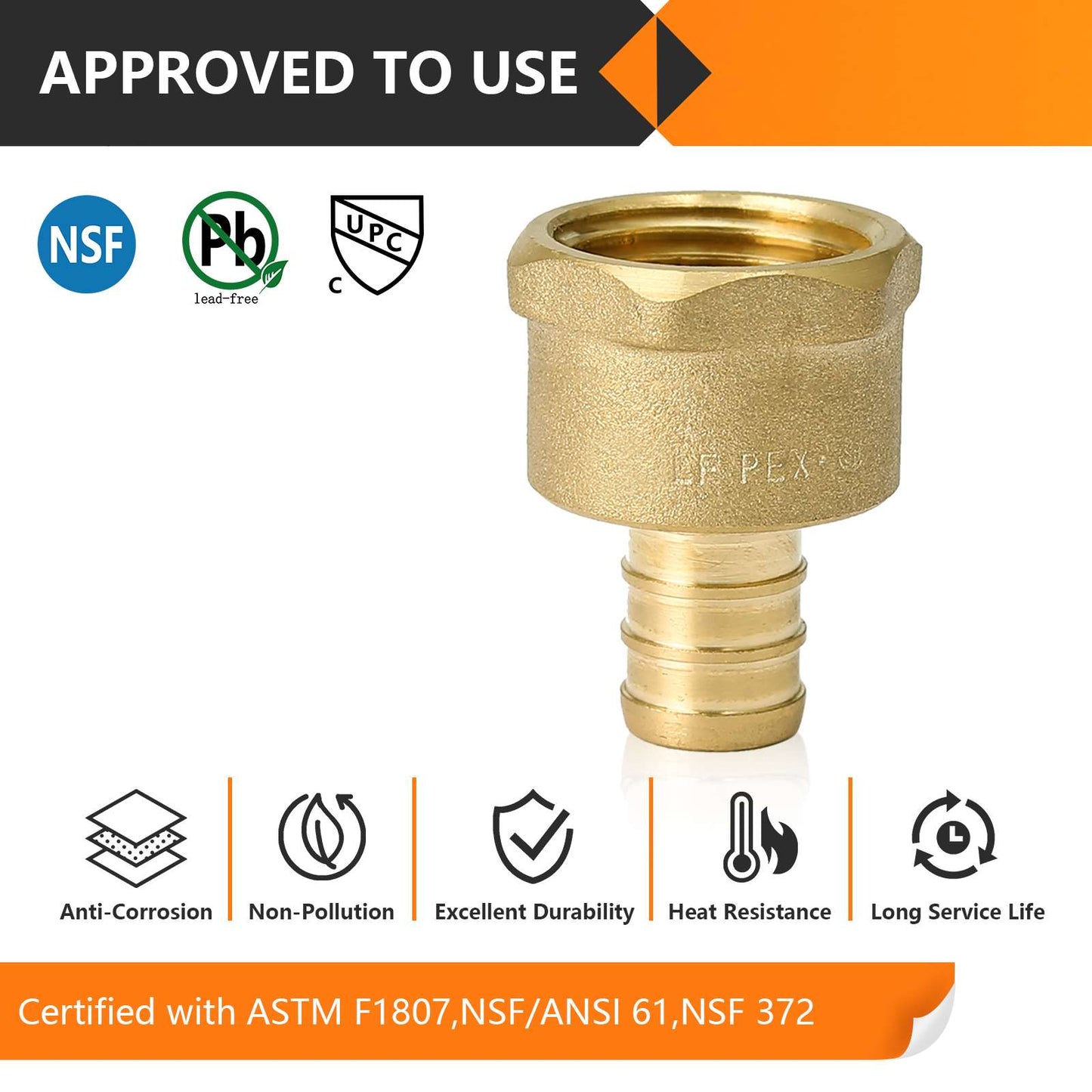 PEX-B Crimp 1/2" PEX x 1/2" Female Threaded Adapter (Lead Free)