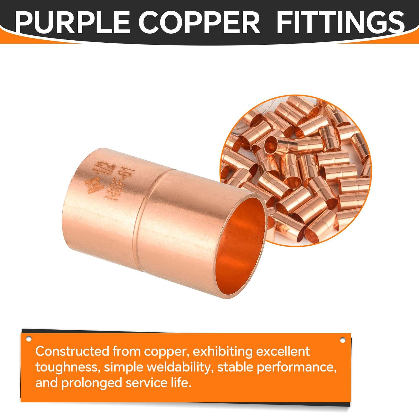 Pro 50 Pack 1/2" Copper Coupling With Rolled Stop