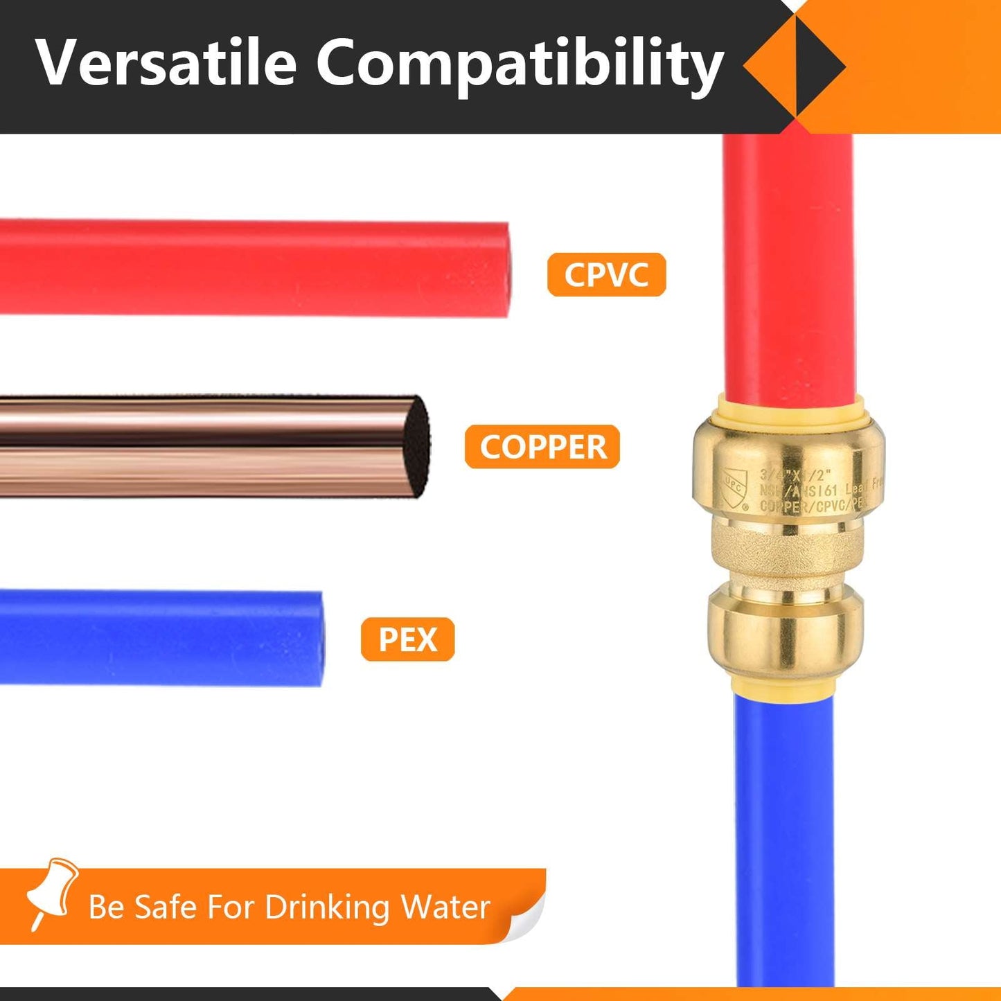 Pro 10-Pack 3/4" x 3/4" Push Fit Couplings