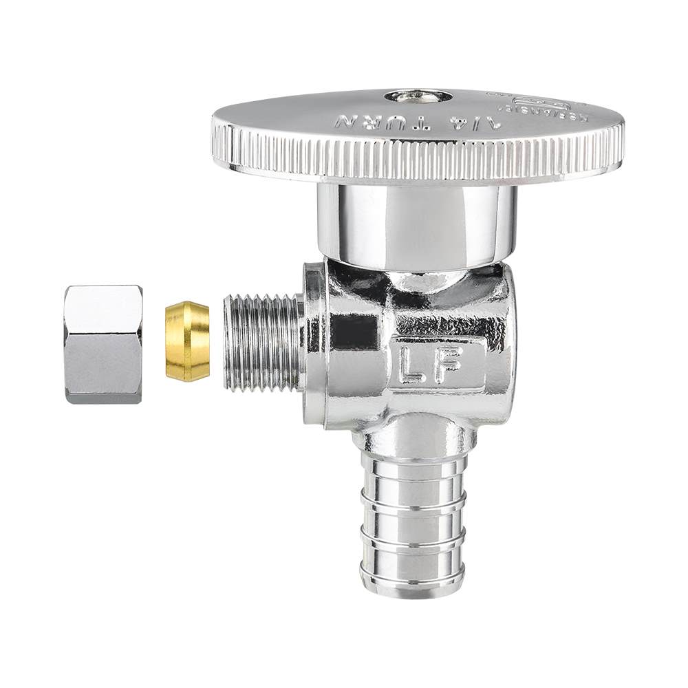 10 Pcs 1/2" PEX Crimp x 1/4" OD Compr. Angle Stop Valve, 1/4 Turn (Lead Free)