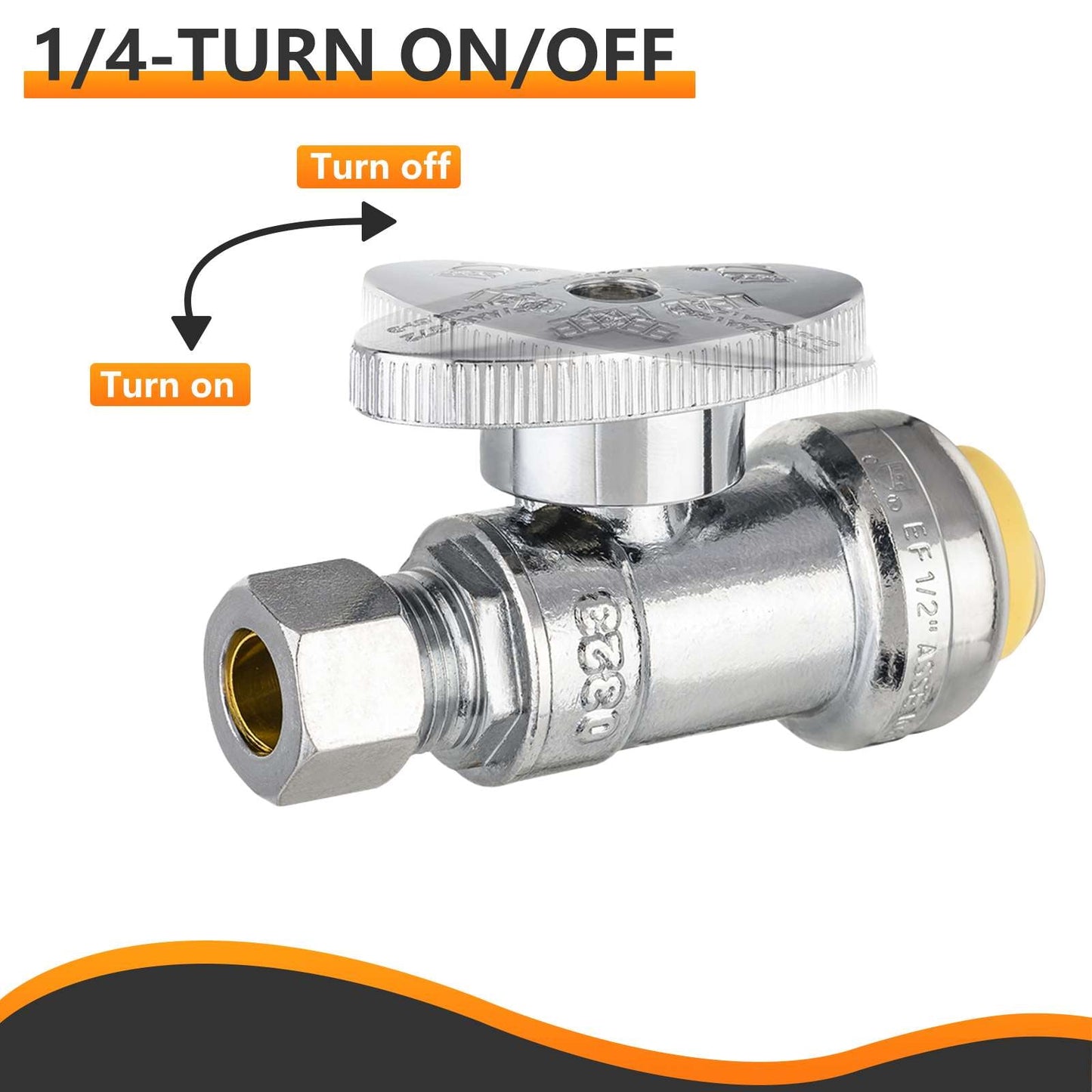 10 Pcs 1/2" Push Connect x 1/4" OD Straight Stop Valve, 1/4 Turn (Lead Free)