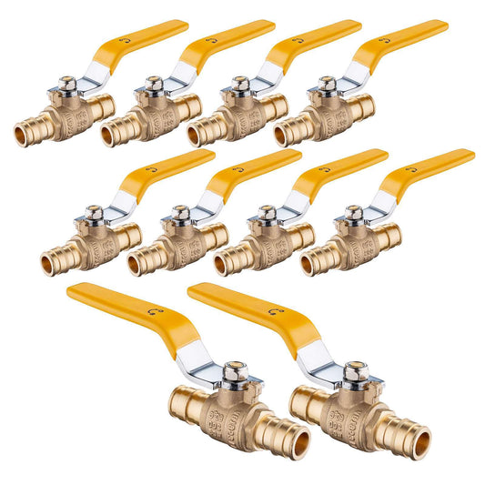 10 Pcs 1/2" PEX Expansion Ball Valve, Yellow (Lead Free)