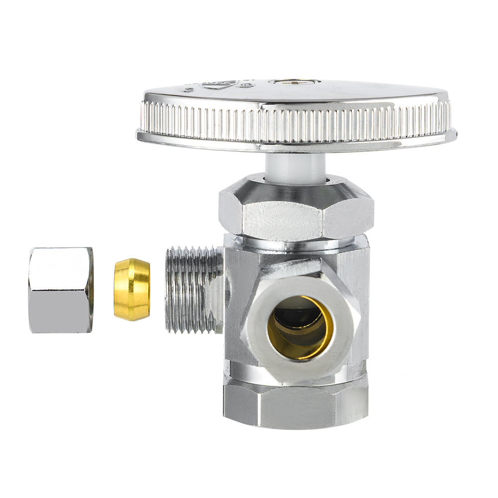 10 Pcs 1/2" FIP x 3/8" OD Compr. x 3/8" OD Compr. Dual Angle Stop Valve, Multi Turn (Lead Free)