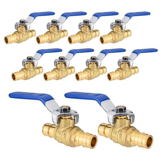 10 Pcs 1/2" PEX Expansion Ball Valve, Blue (Lead Free)