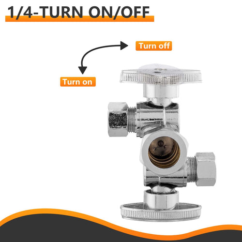 10 Pcs 5/8" OD Compr. x 3/8" OD Compr. x 3/8" OD Compr. 3-Way Stop Valve, Multi Turn (Lead Free) Plumbingsell