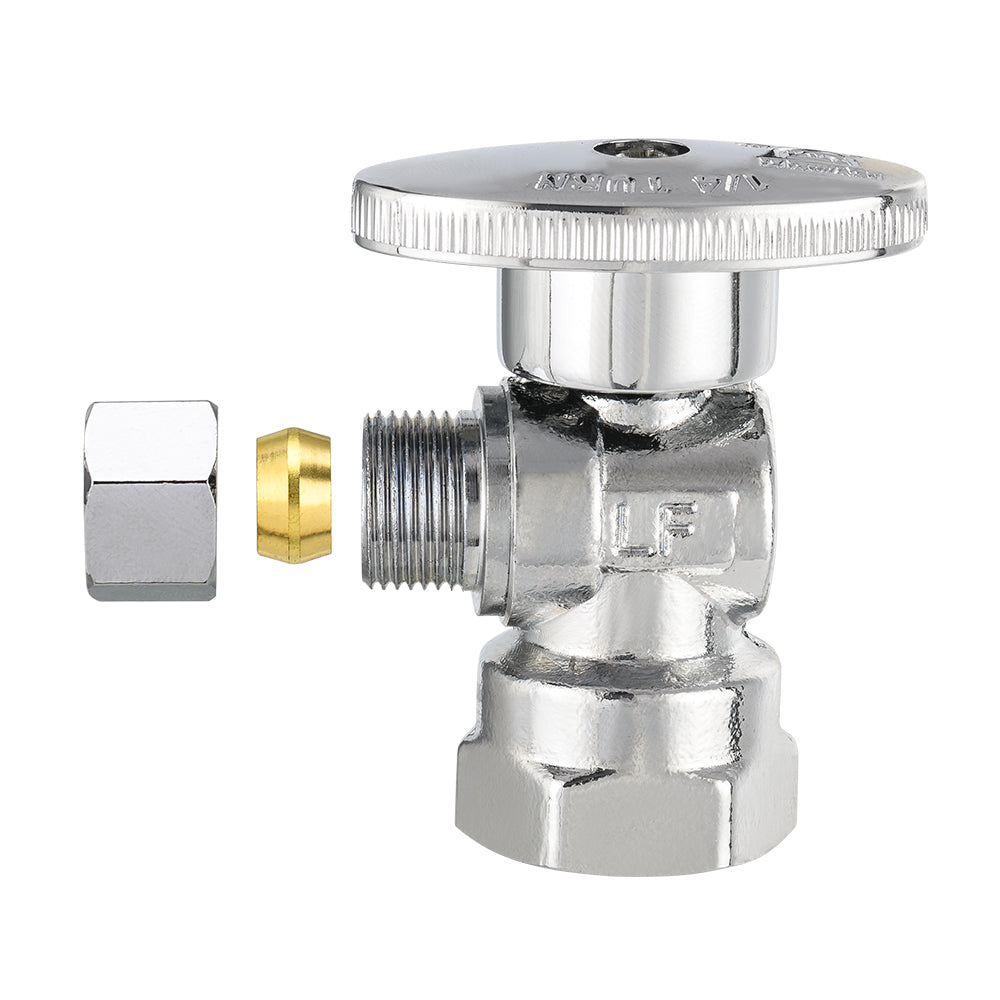 10 Pcs 1/2" FIP x 3/8" OD Compr. Angle Stop Valve, 1/4 Turn (Lead Free)