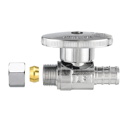 1/2" PEX Crimp x 3/8" OD Compr. Straight Stop Valve, 1/4 Turn (Lead Free) Plumbingsell