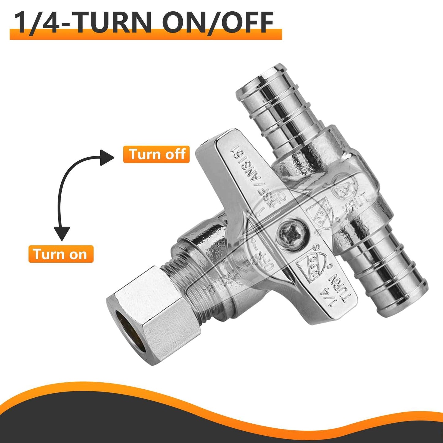 10 Pcs 1/2" PEX Crimp x 1/2" PEX Crimp x 3/8" OD Compr. Tee Stop Valve, 1/4 Turn (Lead Free)
