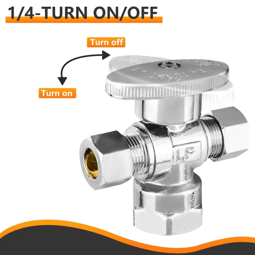 10 Pcs 1/2" FIP x 3/8" OD Compr. x 3/8" OD Compr. Dual Angle Stop Valve, 1/4 Turn (Lead Free) Plumbingsell