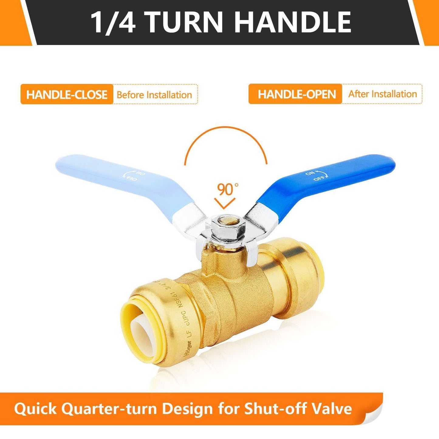 1/2" Push Fit Ball Valve, Blue (Lead Free)