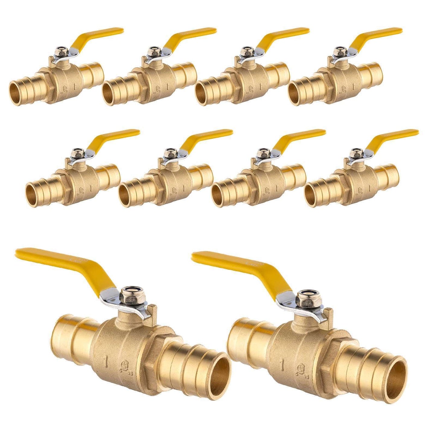 10 Pcs 1" PEX Expansion Ball Valve, Yellow (Lead Free)