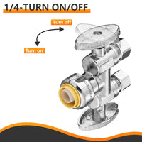 10 Pcs 1/2" Push Connect x Dual 3/8" OD Compr. Compr. Straight Stop Valve, 1/4 Turn (Lead Free) Plumbingsell