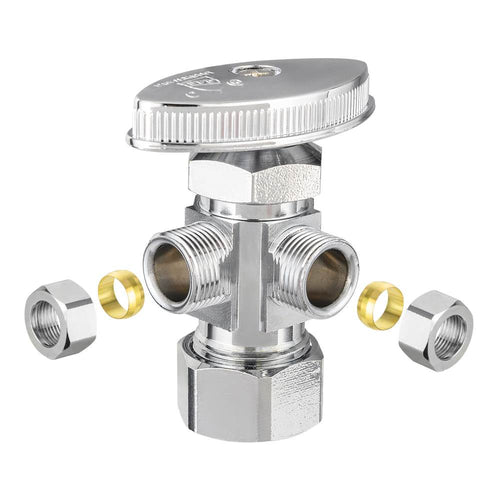 5/8" OD Compr. x 3/8" OD Compr. x 3/8" OD Compr. Dual Angle Stop Valve, Multi Turn(Lead Free)