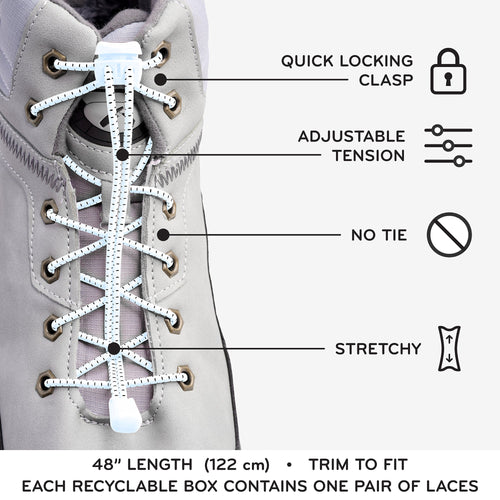 White Quick Lock No Tie Elastic Shoelaces The Original Stretchlace