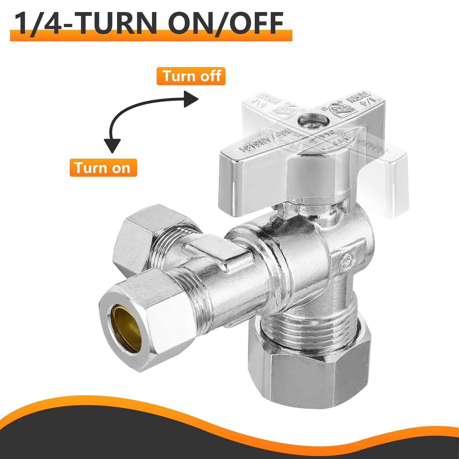 10 Pcs 1/2" NOM (5/8" OD) Inlet x 3/8" OD Outlet x 3/8" OD Outlet Split Angle Stop Valve, 1/4 Turn (Lead Free) Plumbingsell