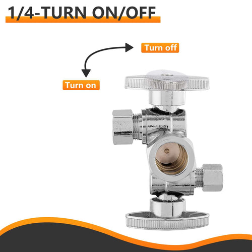 10 Pcs 5/8" ODx 3/8" OD Compr. x 1/4" OD Compr. Dual Stop Valve, 1/4 Turn (Lead Free) Plumbingsell