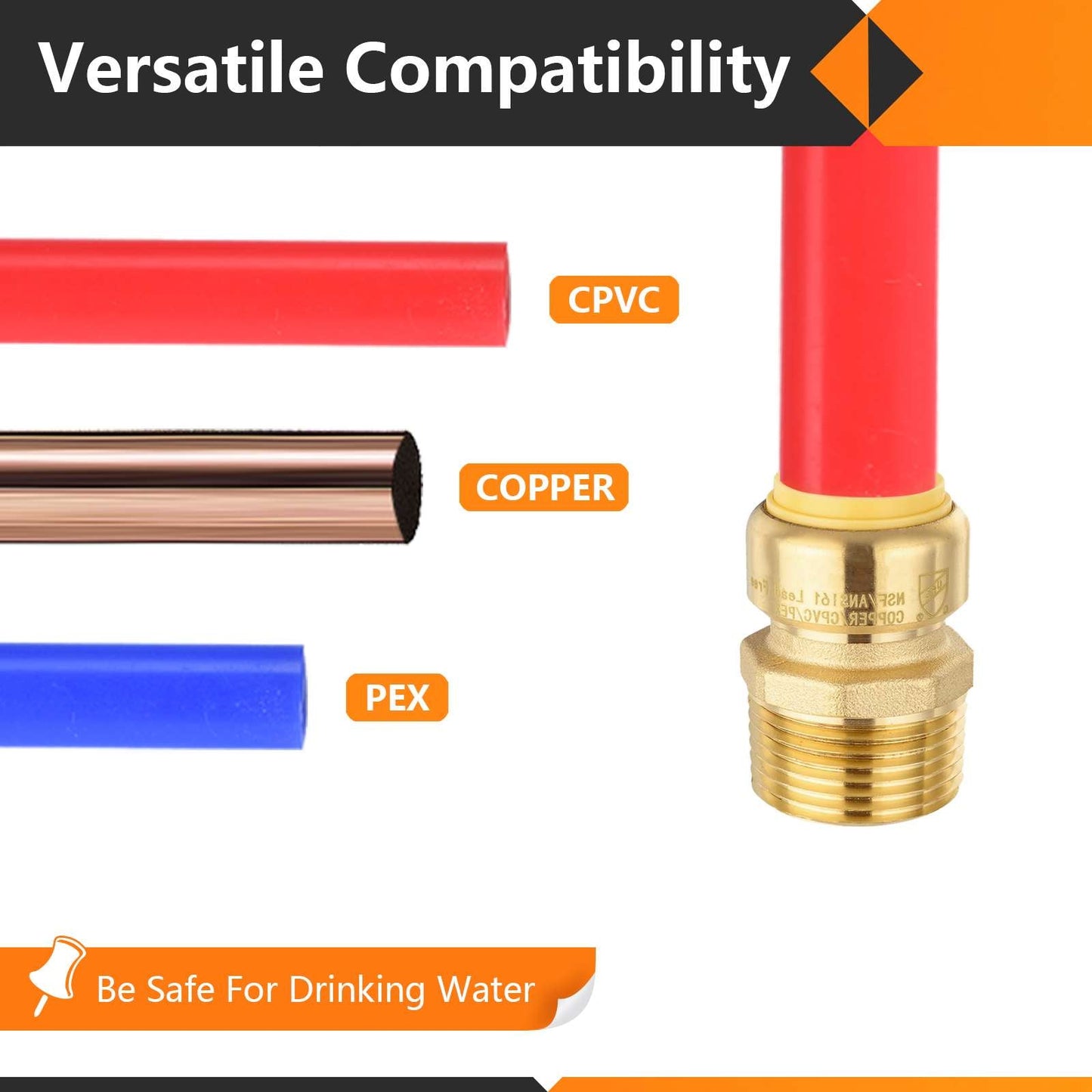 1/2" x 3/4" M Push Fit Male Adapter