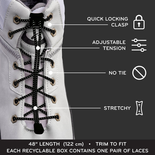 Black Quick Lock No Tie Elastic Shoelaces The Original Stretchlace