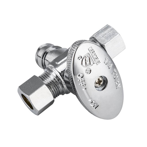 1/2" PEX Expansion x 3/8" OD Compr. x 3/8" OD Compr. Dual Outlet Angle Stop Valve, 1/4 Turn (Lead Free) Plumbingsell