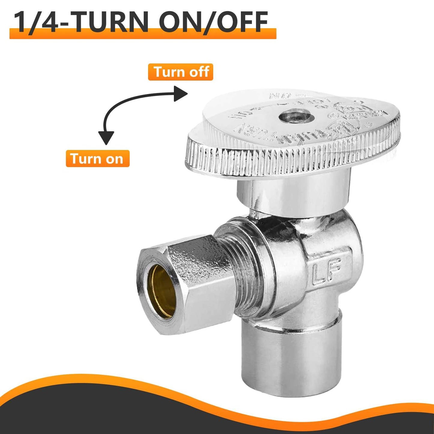 10 Pcs 1/2" Sweat x 3/8" OD Compr. Angle Stop Valve, 1/4 Turn (Lead Free)