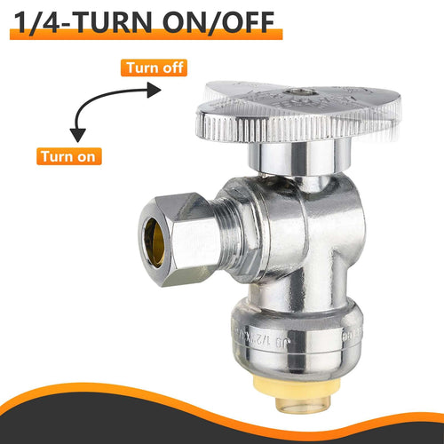 10 Pcs 1/2" Push Connect x 3/8" OD Compr. Angle Stop Valve, 1/4 Turn (Lead Free) Plumbingsell