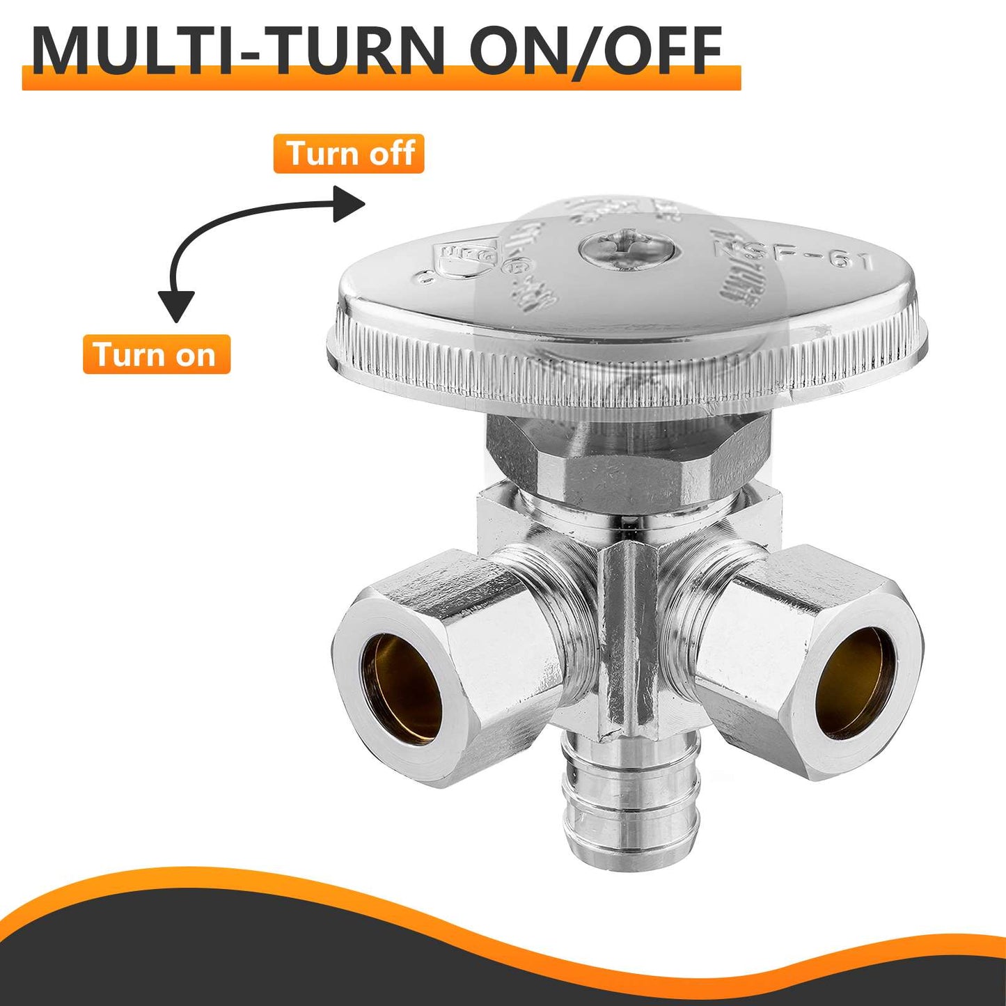 10 Pcs 1/2" PEX Crimp x 3/8" ODx 3/8" OD Compr. Dual Angle Stop Valve, Multi Turn (Lead Free)