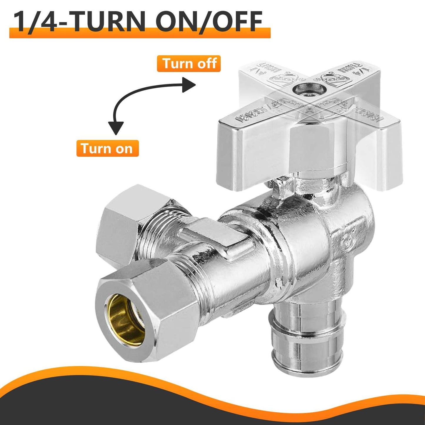 10 Pcs 1/2" Pex-a Expansion (F1960) Inlet x 3/8" OD Compr. x 3/8" OD Compr. Split, Angle Stop Valve, Quarter Turn (Lead Free)