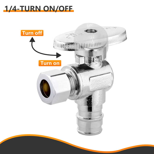 10 Pcs 1/2" PEX Expansion x 3/8" OD Compr. Angle Stop Valve, 1/4 Turn (Lead Free) Plumbingsell
