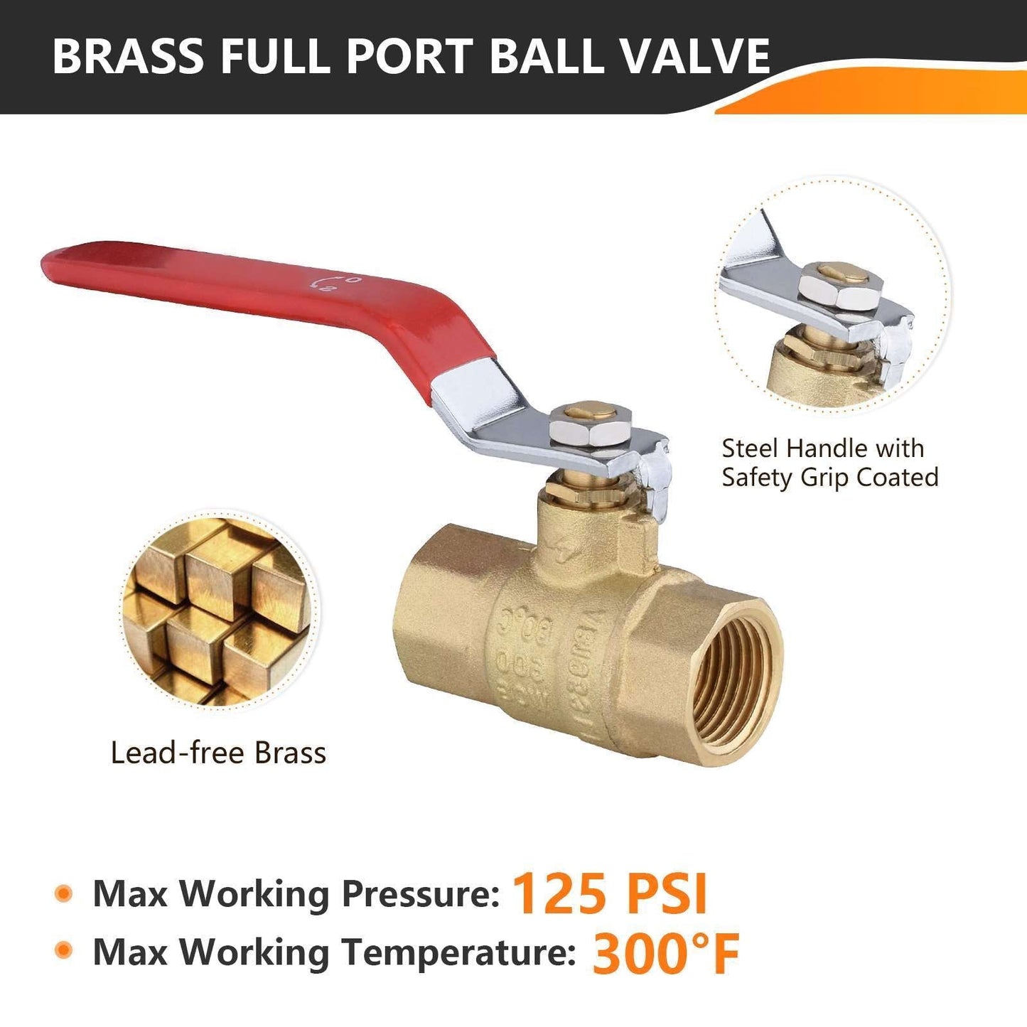 10 Pcs 3/4" FNPT Ball Valve, Red (Lead Free)