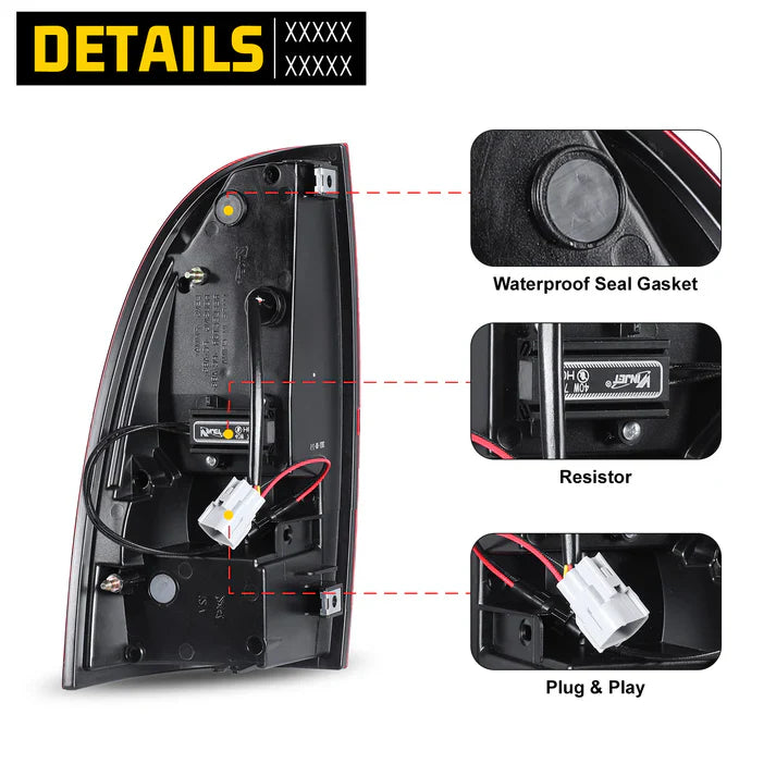 Winjet 2005-2015 Toyota Tacoma LED Tail Light with Yellow Turn Signal Light - Chrome / Red