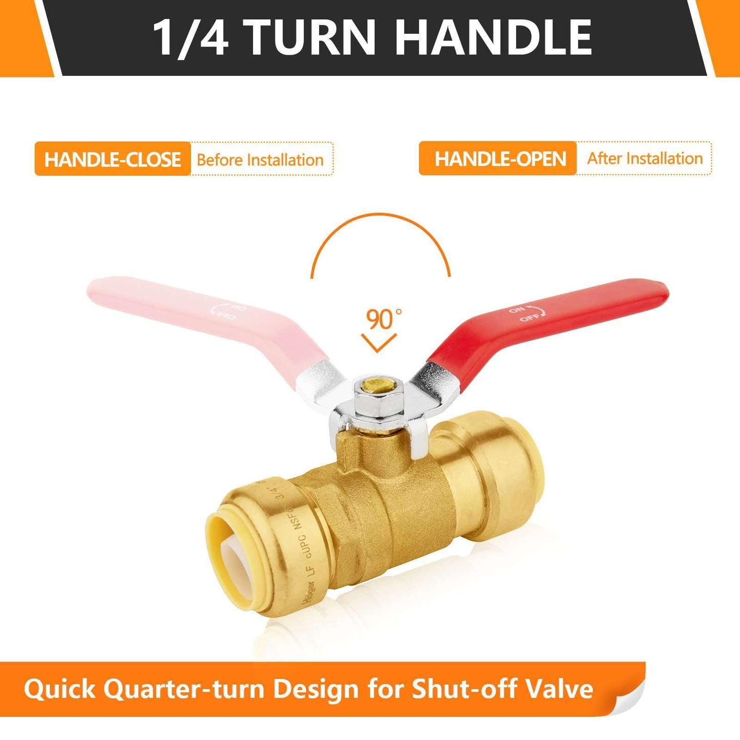 10 Pcs 3/4" Push Fit Ball Valve, Red (Lead Free)