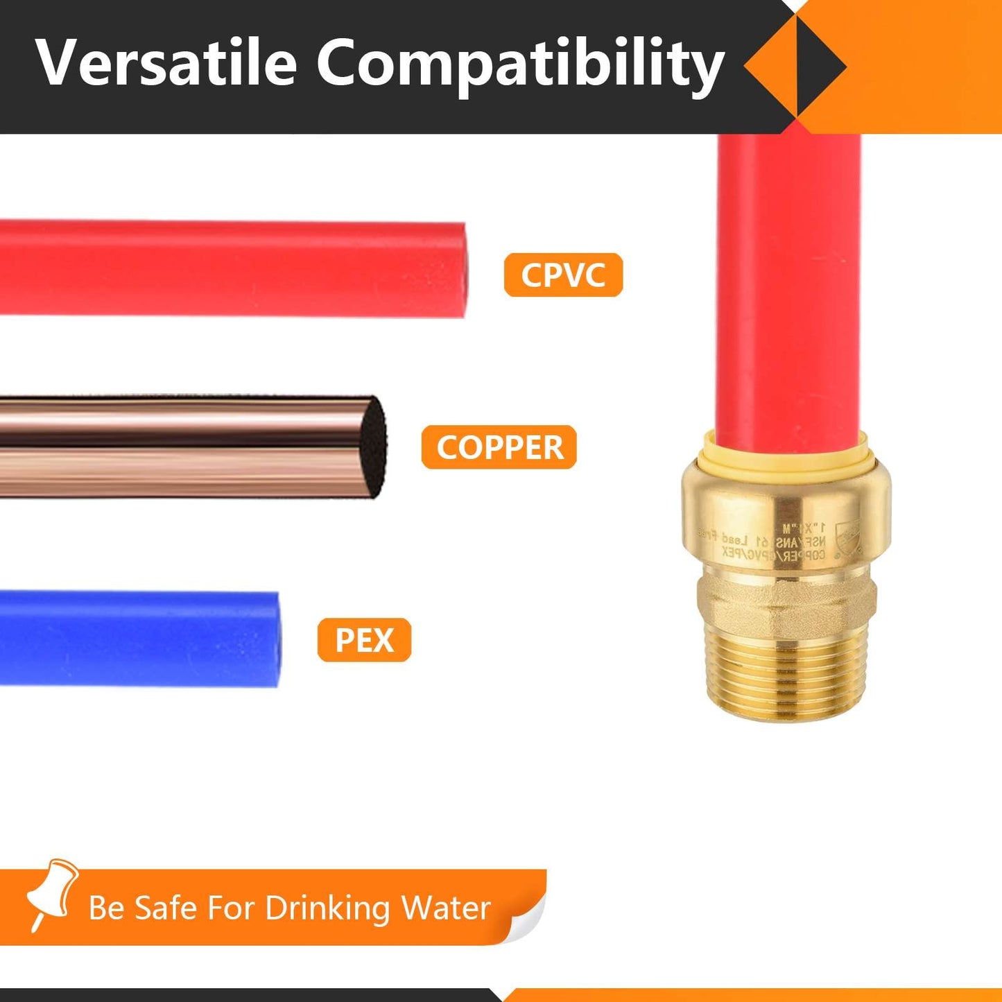 Push Fit 1" x 1" Male Threaded NPT Brass Coupling