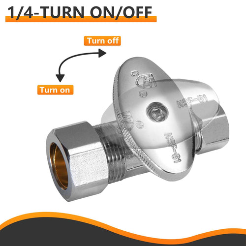 10 Pcs 1/2" Nominal (5/8" OD) Compr. x 3/8" OD Compr. Straight Stop Valve, 1/4 Turn (Lead Free) Plumbingsell