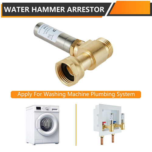 3/4" Swivel FHT x 3/4" MHT for Washing Machine, Water Hammer Arrestor Tee, Stainless Steel Plumbingsell