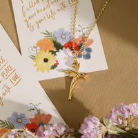 Floral Cross January Snowdrop Birth Flower Necklace vanimy