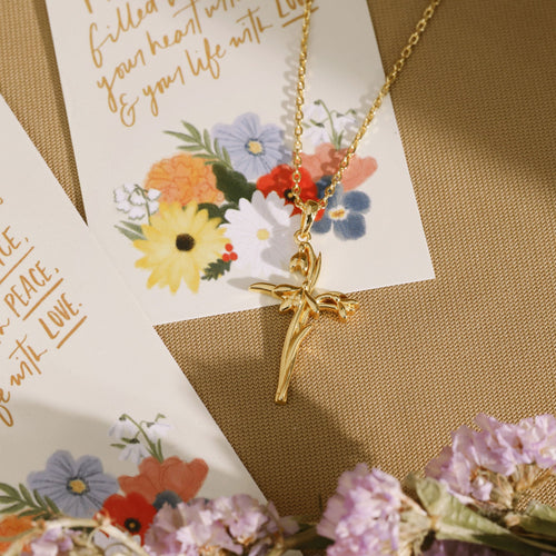 Floral Cross January Snowdrop Birth Flower Necklace vanimy
