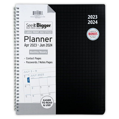 See It Bigger Monthly & Weekly Planner, April 2023 - June 2024 (9.75" x 11") Black EasyOptionXY LLC