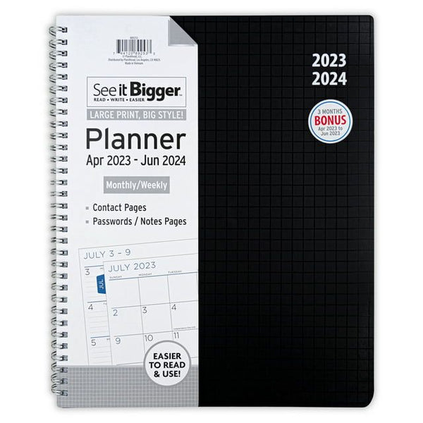 See It Bigger Monthly & Weekly Planner, April 2023 - June 2024 (9.75" x 11") Black EasyOptionXY LLC