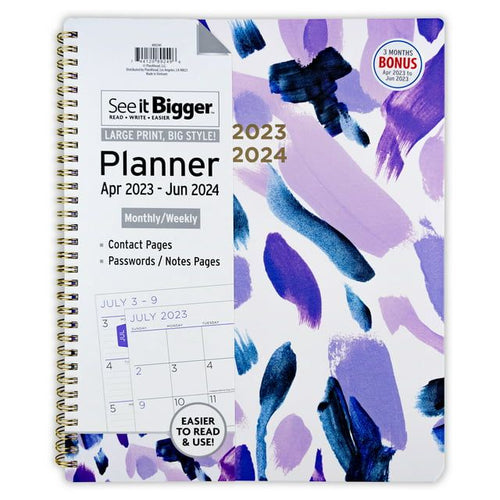 See It Bigger Monthly/Weekly Planner, April 2023 - June 2024 (11" x 9.75") Purple EasyOptionXY LLC