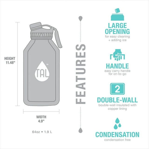 TAL Stainless Steel Ranger Water Bottle 64 fl oz, Black EasyOptionXY LLC