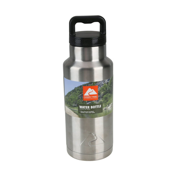 Ozark Trail 36 oz Silver and Black Double Wall Vacuum Sealed Stainless Steel Water Bottle with Wide Mouth Lid EasyOptionXY LLC
