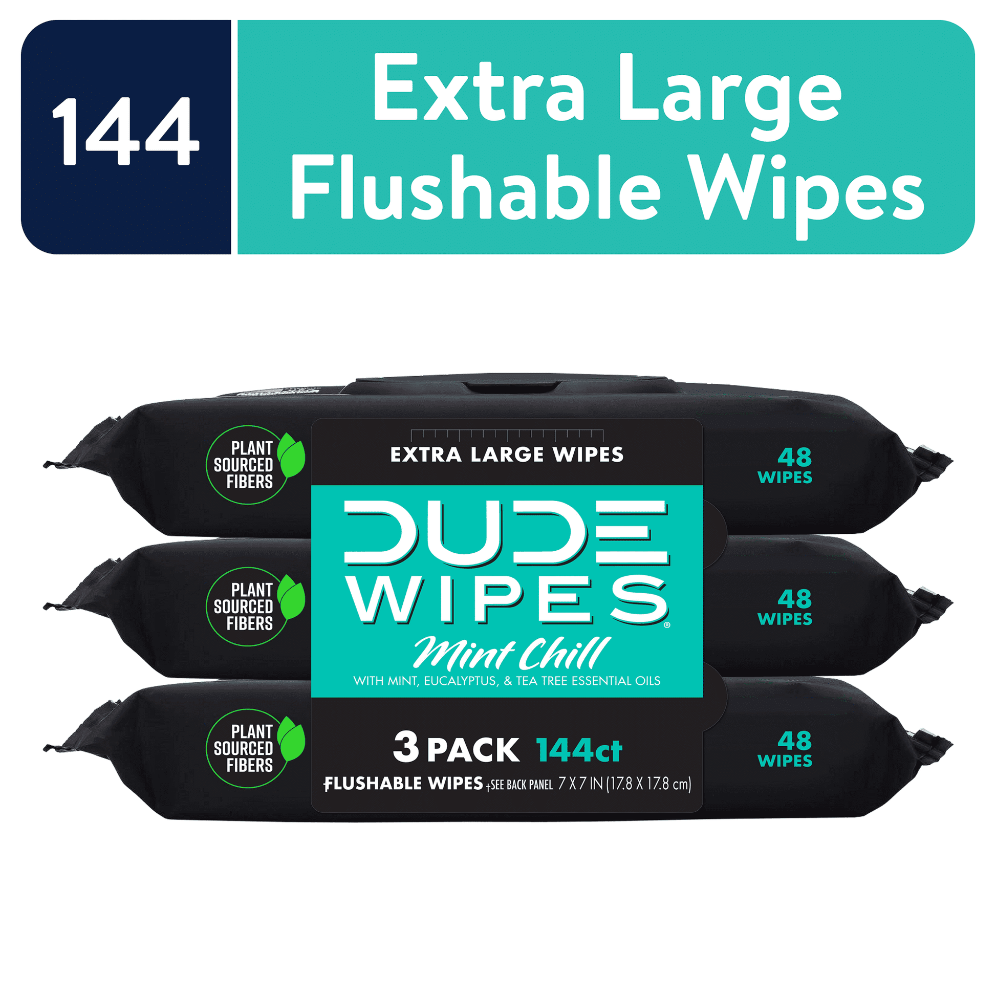 DUDE Wipes Flushable Wipes, Mint Chill XL Wet Wipes to Use with Toilet Paper, 48 Ct, 3 Pack EasyOptionXY LLC