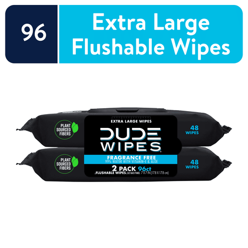 DUDE Wipes Unscented XL Flushable Wipes, 2 Flip-Top Packs, 48 Wipes per Pack, 96 Total Wipes EasyOptionXY LLC