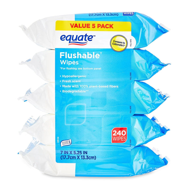 Equate Fresh Scent Flushable Wipes, 5 Resealable Packs (240 Total Wipes) EasyOptionXY LLC