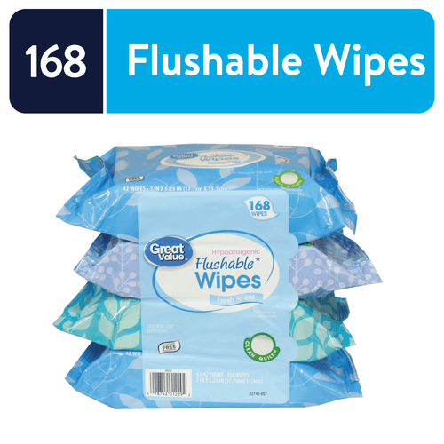 Great Value Fresh Scent Flushable Wipes, 4 Resealable Packs, 168 Total Wipes EasyOptionXY LLC